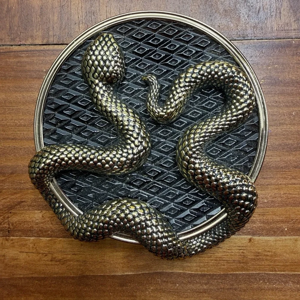 Bath & Body Works Gold Snake Black Glass Halloween 3-Wick Candle Lid - LID ONLY
